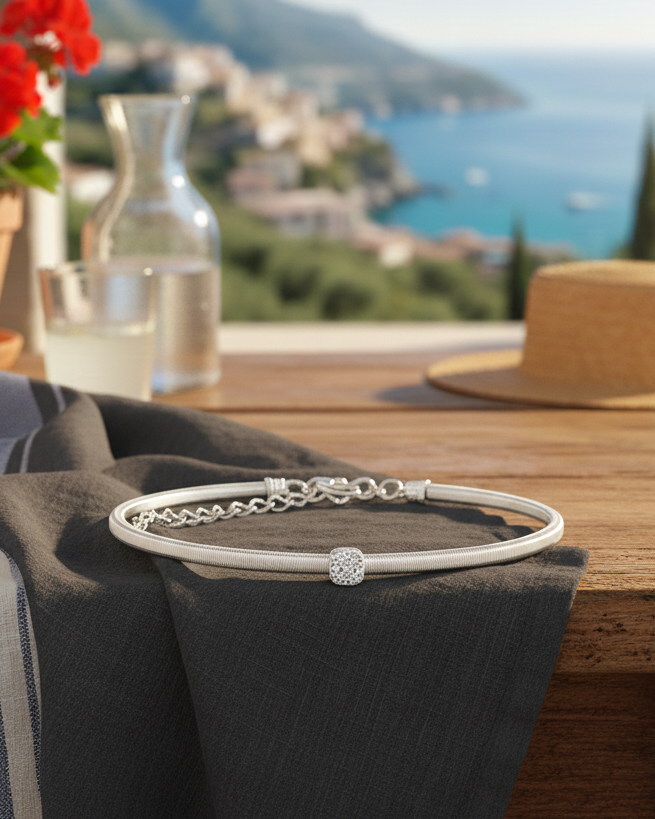 PULSERA ARO DIJE  CUADRADO CIRCONES S925 (S)